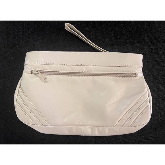 Summer Spring Soft Leather Wristlet Clutch Beige Leather Purse M/I Brazil 12"x7" - Picture 1 of 6